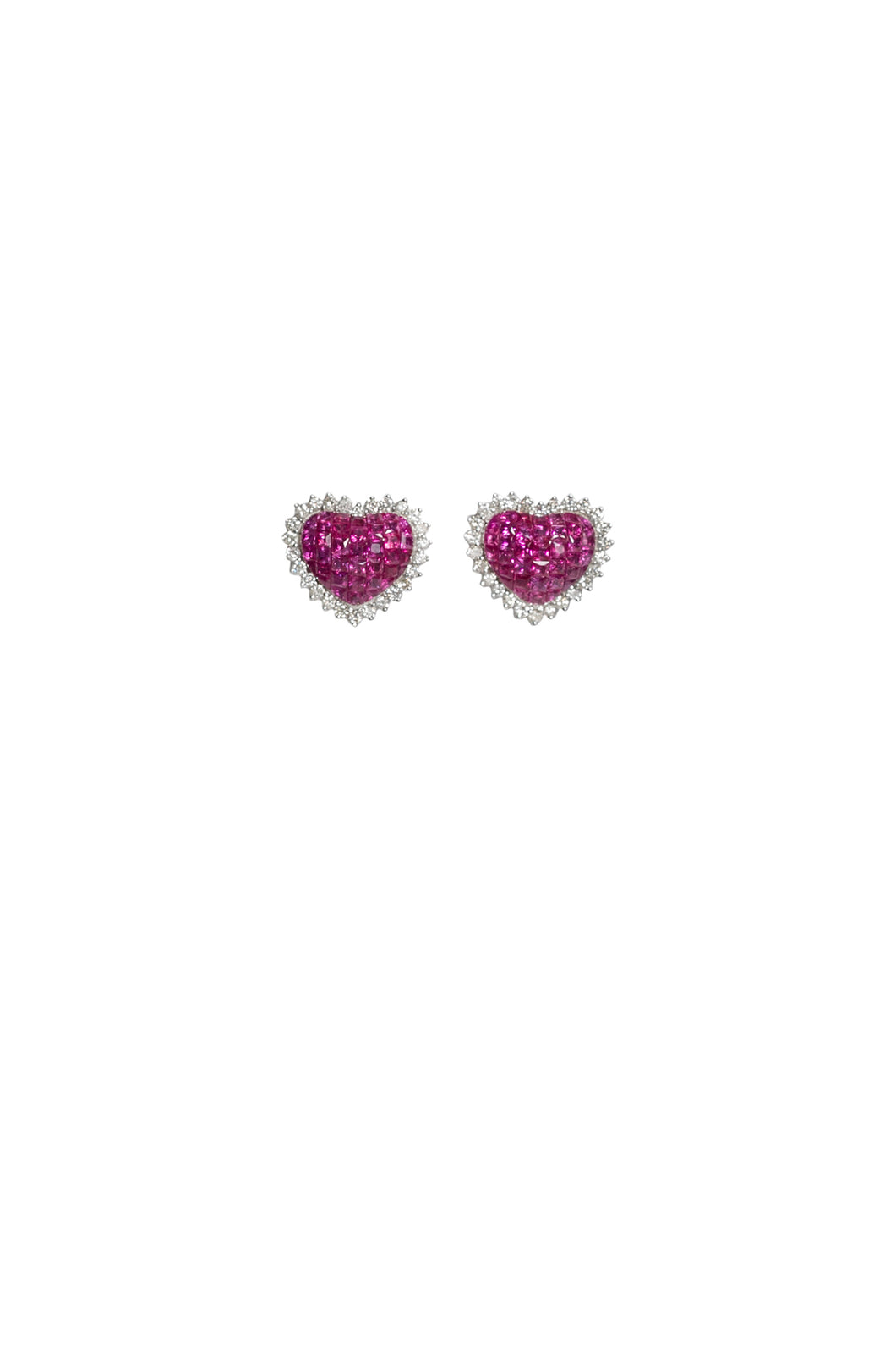 Pink Ruby Heart Diamond Studs