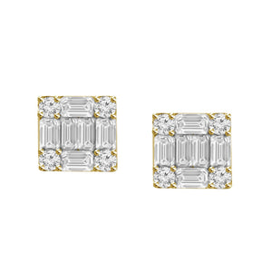 Diamond Baguette Square Stud Earrings (pair)