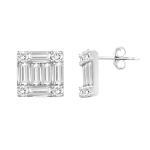 Diamond Baguette Square Stud Earrings (pair)