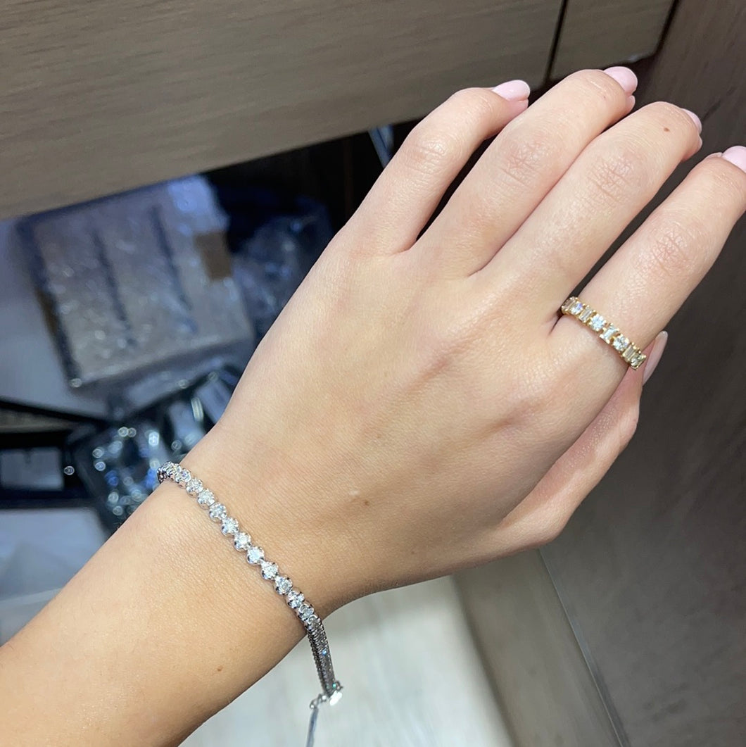14k Solid Gold Double Stem Finger Bracelet | Shaker Slave Bracelet |  Diamond Dangle Charm Wrist to finger | Bezel Set Diamond Hand Ring